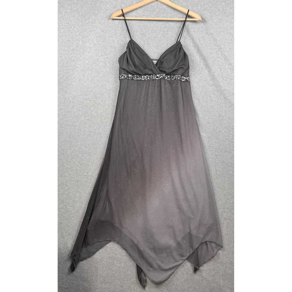 Vintage Speechless Dress Large Gray Sequin Glitter Fairy Y2K HOCO Handkerchief